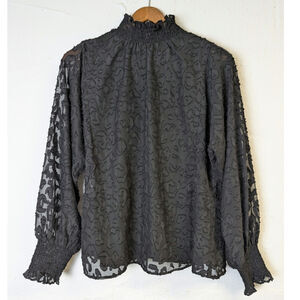 Vince Camuto Blouse Womens Small Black Leopard Print Mock Neck Witchy Feminine